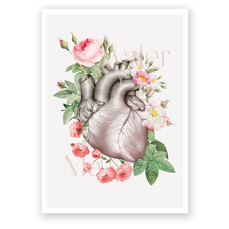 Plakat Anatomiczny Serce w Kwiatach